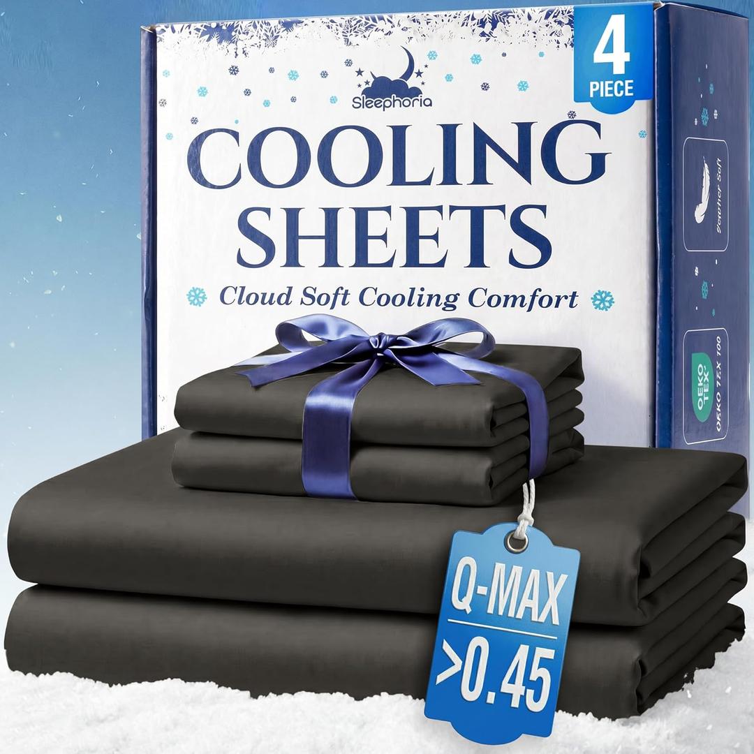 Cooling Sheets - BreezeWeave 4 PC Queen Size Cooling Bed Sheets for Hot Sleepers & Deep, Cool Rest - Cloud Soft, Silky Smooth, 16 in Deep Pocket, Ultra Durable (Graphite)