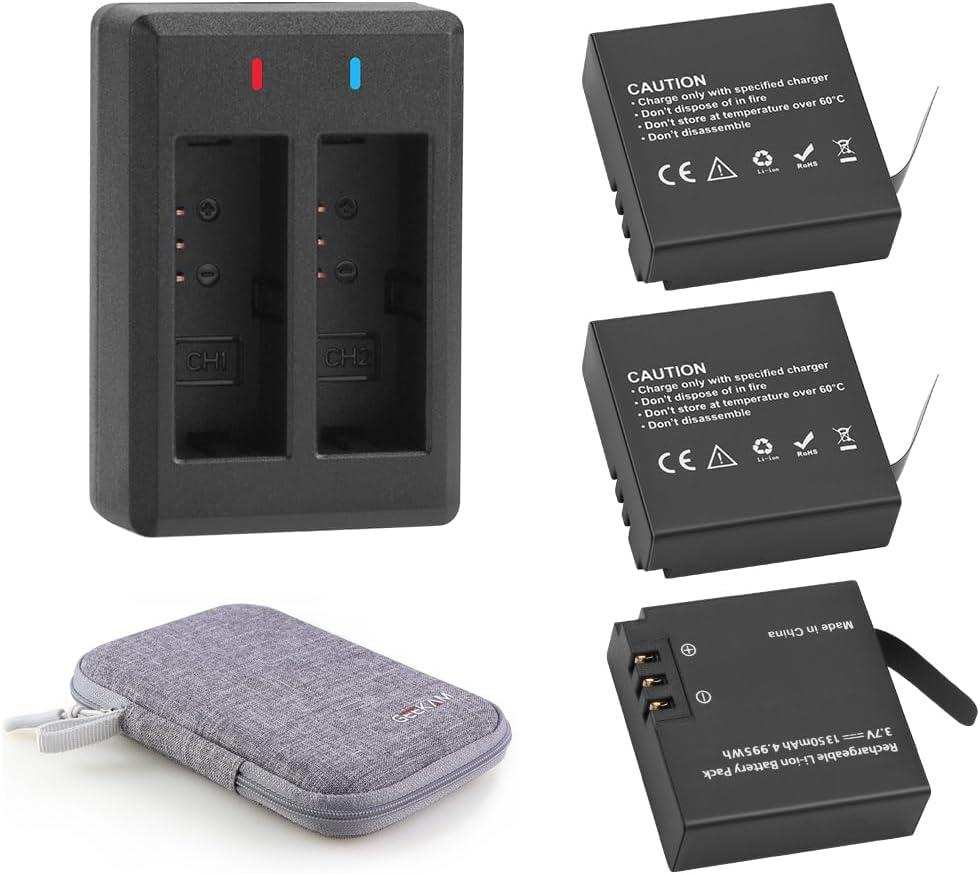 1350mAh Battery (3 Pack) with 2-Channel Charger for AKASO Brave 7 LE (Not for Brave 7), XTU S3/S6, WOLFANG GA400/GA420, Victure AC940/AC960, Campark V40