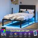 OLEVS Twin Bed Frame with Headboard Metal Platform Bed Twin Size with USB Charging Station and LED Lights, No Box Spring Needed