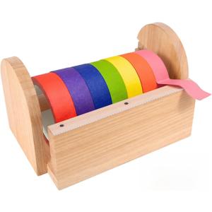 Sabary Wooden Washi Tape Dispenser Multi Roll Masking Tape Holder Organizer with Acrylic Cutter for Craft Painter Gift Wrapping 9.8 x 5.8 x 5.8 Inches