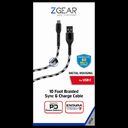 ZGear 10 Foot Braided Sync & Charge Cable - White/Black