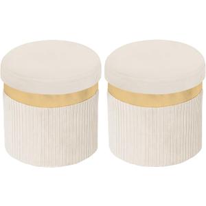 xuperbonus Small Ottoman with Storage,Folding Round Ottoman with Gold Trim,Velvet Storage Stool,Foot Stool with Soft Padded,Foot Rest for Living Room13x13x12.4 (YZbeige, 2 Pcs)