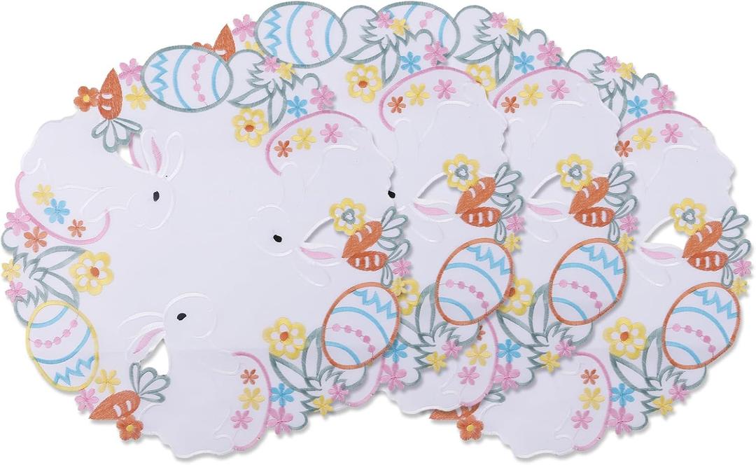 4PCS Easter Placemats,Cute Placemats,Easter Table Runner,15 Inch Round Place Mats,Centerpiece Table Decorations,Embroidered Place Mats for Home Dining Holiday Kitchen Spring Table Decoration