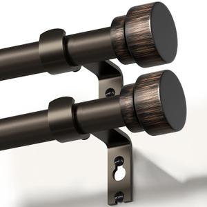 Lootkell 2 Pack Modern Brown Bronze Curtain Rods for Windows 16 to 60 Inches Adjustable Heavy Duty 1" Diameter Window Rod with Decorative Finials for Outdoor Farmhouse Bedroom Kitchen Living Room