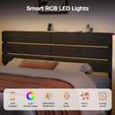 King/Cal King Size Upholstered Headboard, Adjustable Head Boards with LED Light & Charging Station, Bed Headboard Only, Attach Frame, Ideal for Bedroom, Dorm, Guest Room, Dark Grey