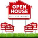Queekay 5 Pack Open House Yard Signs with Metal Stakes for Real Estate 16 x 12 Large Double Sided Weather Proof Open House Signs with Directional Arrows Real Estate Agent Supplies(Red)