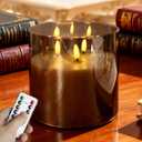 NICEME Extra Large 3 Wick Battery Operated Candle, 6"x6" Big Clear Glass Flameless Candles with Remote, Real Wax Flickering Led Pillar Fake Giant Candle for Wedding Party Holiday Home Decor, Grey
