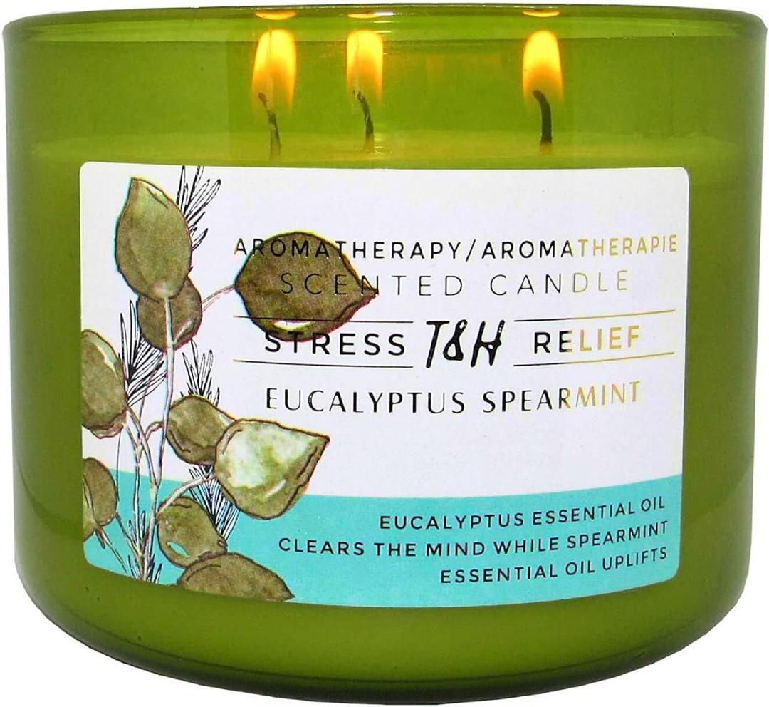 Eucalyptus Spearmint Aromatherapy Candle 3-Wick | Soy Scented Candle for Home 15.8 oz | Stress Relief Candle | Spa Candles Gift for Relaxation, Men & Women | Long Lasting Eucalyptus Candles