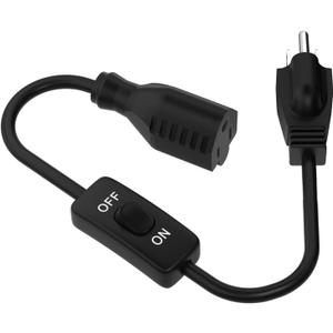 STARELO Extension Cord with Switch 3-Prong Indoor Black Extension Cord,18AWG Control Switch ON/Off 3A 125V NEMA 5-15R Grounded Plug Receptacle.1.5FT Black