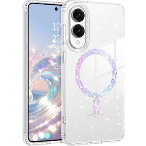 DOMAVER Magnetic for Samsung Galaxy S25 Edge Case Clear Glitter [Compatible with MagSafe] Bling Sparkle Soft Protective Cover Compatible with Samsung S25 Edge -Glitter Clear