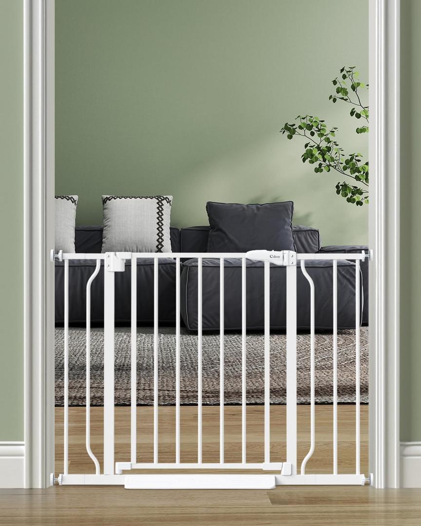 Baby Gate No Drilling, 29"-40" Auto Close Dog Gate Indoor for Doorways & Stairs, Pressure Mounted Adjustable Pet Gate, Easy Walk Through Child Gate for Children & Pets Stroller Friendly, White (29-40"Wide, 28"Tall)