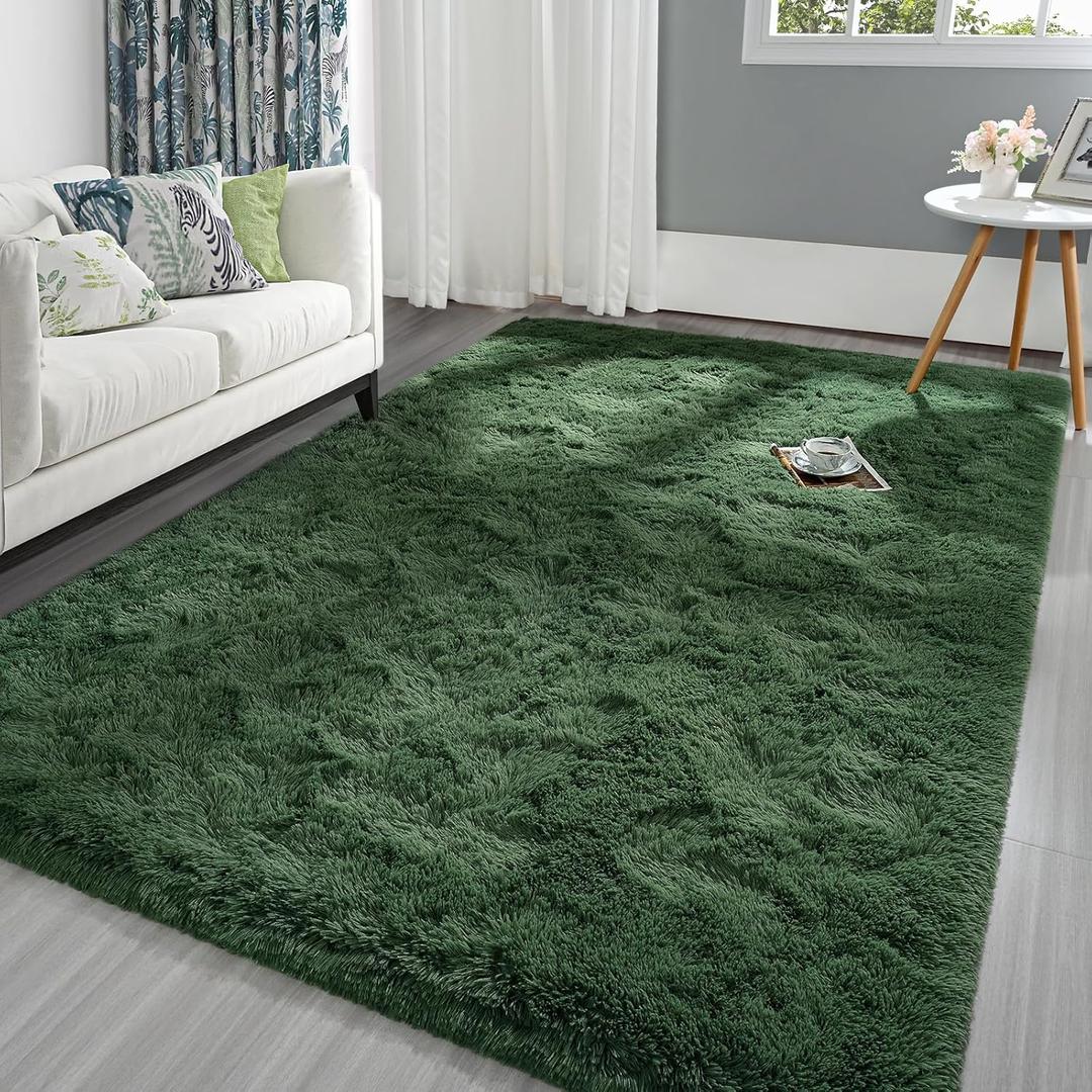 Pettop Fluffy Deep Green Area Rug for Bedroom Living Room, 8x10 Feet Soft Plush Fuzzy Rugs for Girls Kids Boys, Non-Slip and Washable Rug for Nursery Classroom, Carpet for Rooms Decor