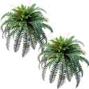 Giant Artificial Boston Ferns for Outdoors Large UV Resistant LifeLike Faux Fern, Realistic Silk Greenery plants large Office, Home Decor, 2pack 88 Branches, 48 Inch fake fern Leaf Green. No Base