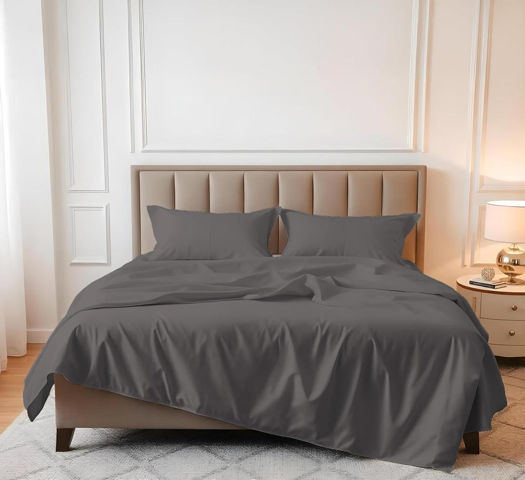 Linenwalas 1200 Thread Count American Cotton Sheets - 100% Supima Cotton Thick, Heavy, Soft Sateen Hotel Style Premium Luxury Christmas 4Pcs Sheets Set (Queen,Light Grey)