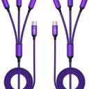 USB C Multi Charging Cable, (2 Pack 4FT), 3 in 1 Charging Cable Nylon Braided Universal Charger Cable with Type-C, Micro USB,IP Port for iPhone16/15 Series/Cell Phones & Pads and Other Devices-Purple