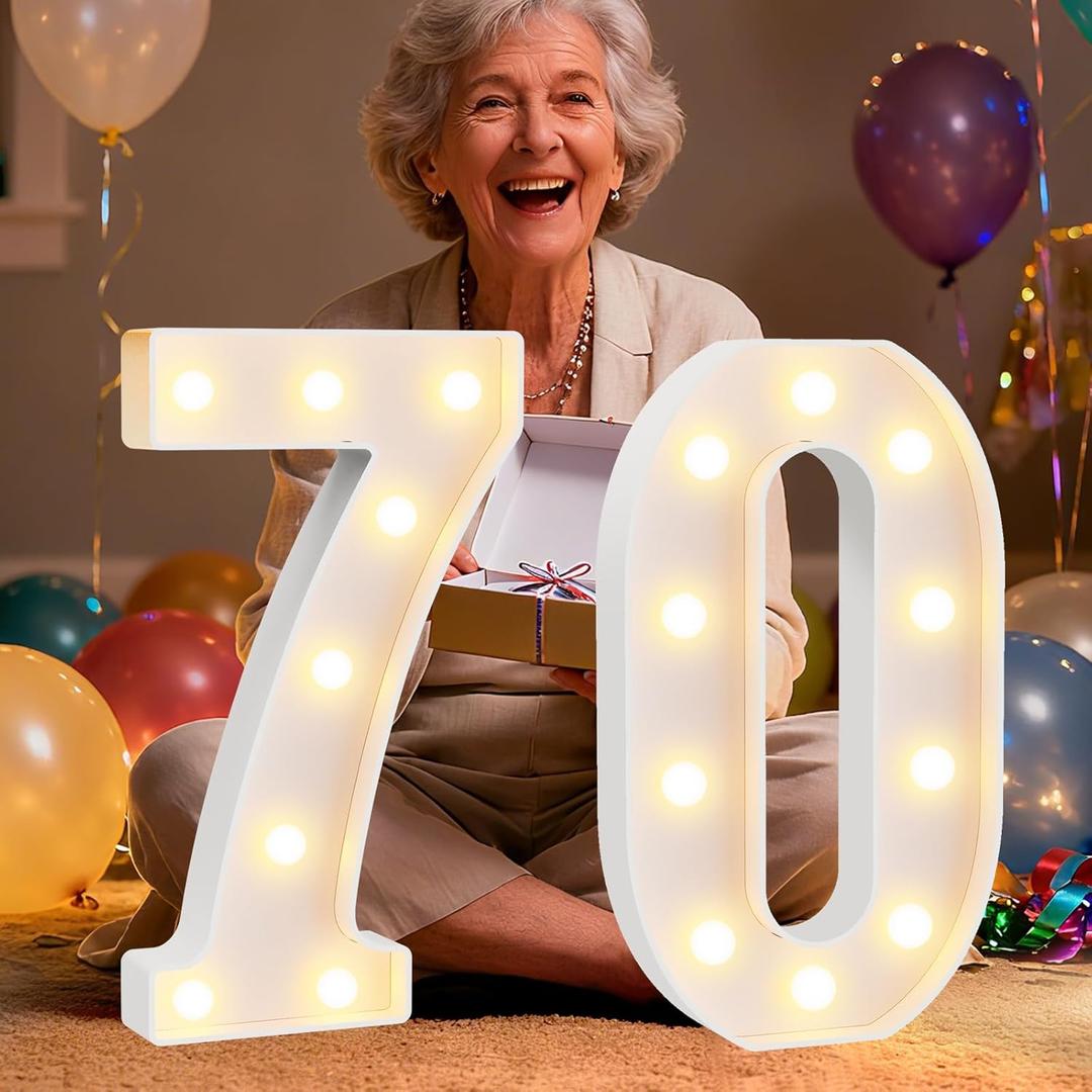 Pooqla 70th Birthday Decorations for Women Men, Large 12.6 in Tall Light Up Numbers for Party Decorations Table Decor, Big Marquee Numbers 70th Birthday Gift for Women Men Wedding Anniversary Decor