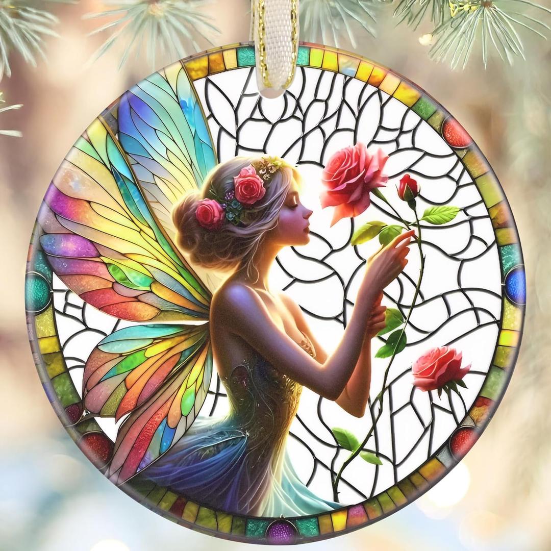 5 x Christmas Ornaments, 3.5 Inch Ceramic Fairy Hanging Ornament, Christmas Tree Ornaments, Gifts for Girlfriend, Xmas Gifts, Unique Gift Idea, Perfect for Holiday Party, Tree, Window, Wall Decor