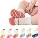 BEHELE Baby Toddler Non-Skid Crew Socks Non Slip Socks Girl Boy Newborn Infant First Walking Floor Socks 6 Pairs (US, Age, 1 Year, 3 Years, Shoe-Like)