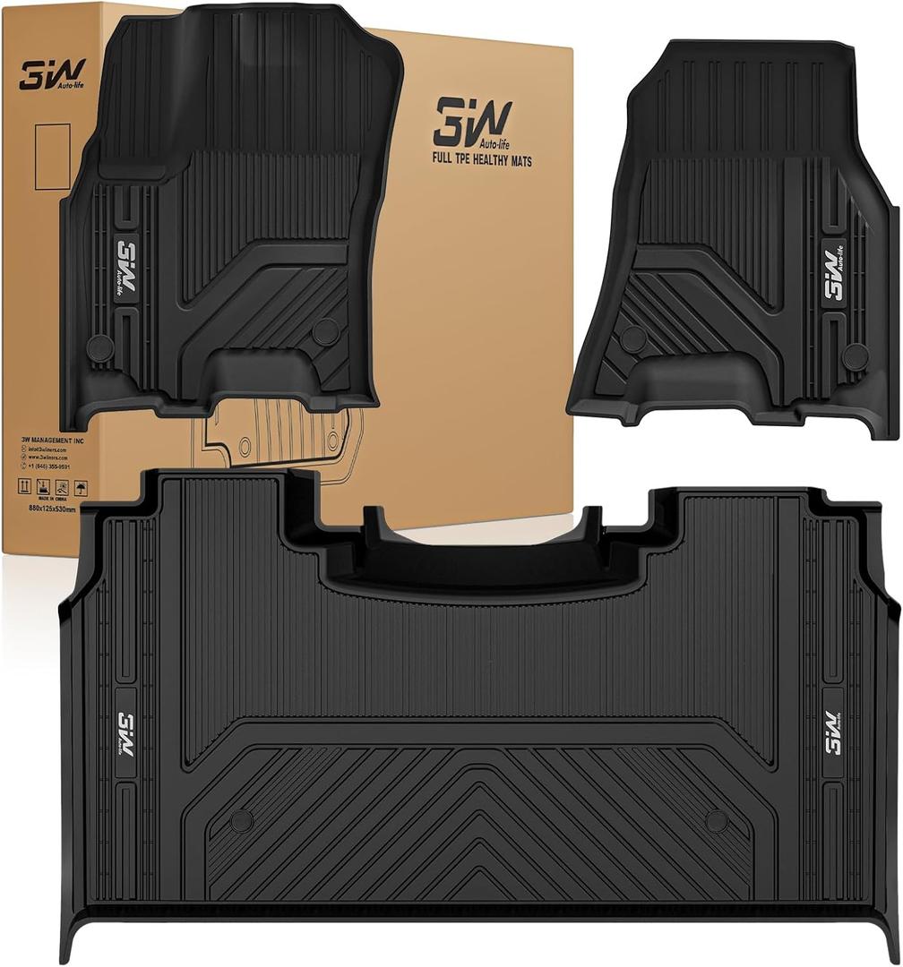 3W Floor Mats Fit for Dodge Ram 1500 Crew Cab 2025-2026(with Rear Under-Seat Factory Storage Bucket Seat), TPE All Weather Custom Fit Floor Liner for Ram 1500 Accessories Car Mats, Black