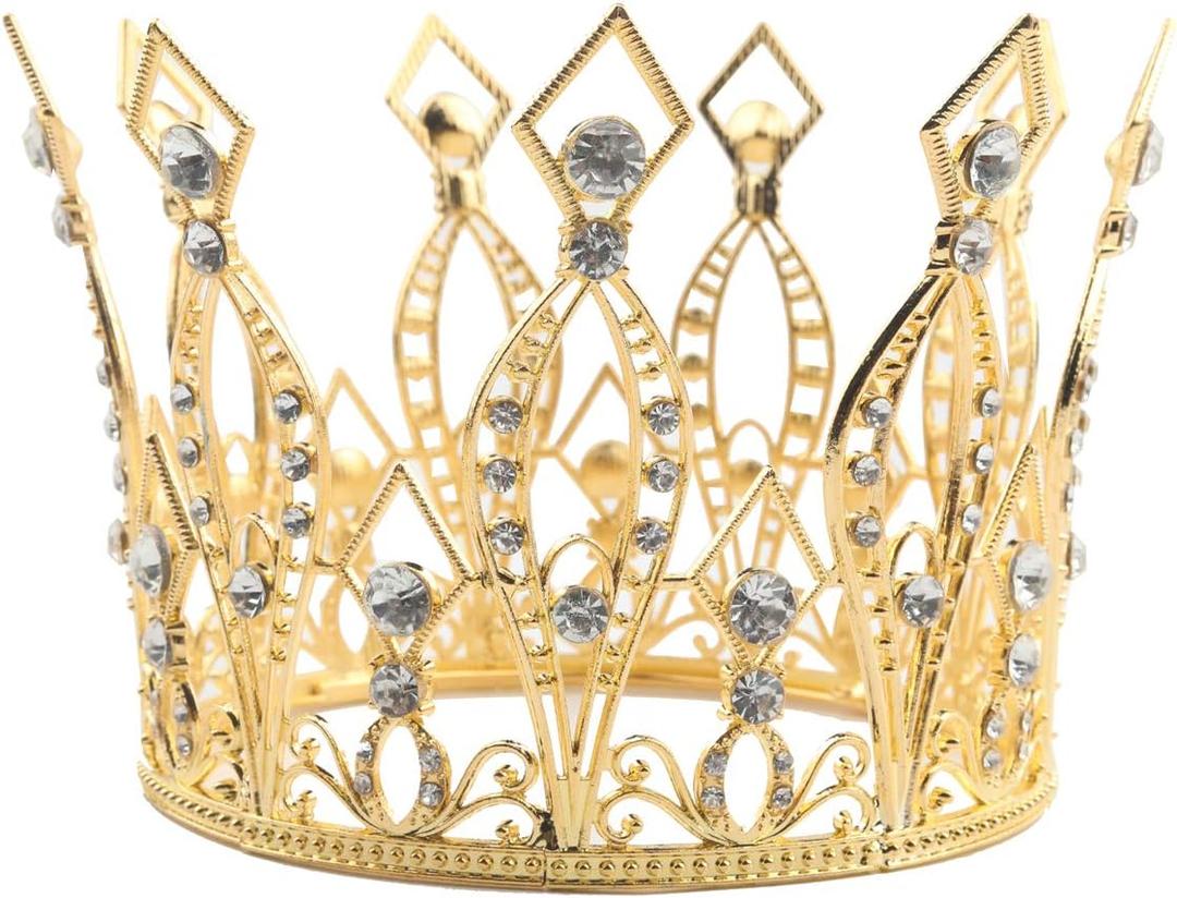 JANOU Crown Tiara Cake Topper Crystal Children Hair Ornaments for Wedding Birthday Baby Shower Party Cake Decoration (Gold)