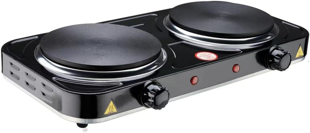 Electric Hot Plate, 2200W Countertop Burner, Cast Iron 2 Burners, Portable Electric Burner Stove, Portable Double Burners for Cooking,Easy to Clean, Black