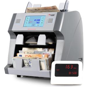 Cassida 9900R V2 2-Pocket Premium Bank Grade Money Counter Machine Mixed Denomination, Bill Sorter, Value Counting, Printer Enabled, 2 CIS, UV/MG, IR/IT Counterfeit Detection with Built-in Printer, 12"L x 11.5"W x 13.4"H
