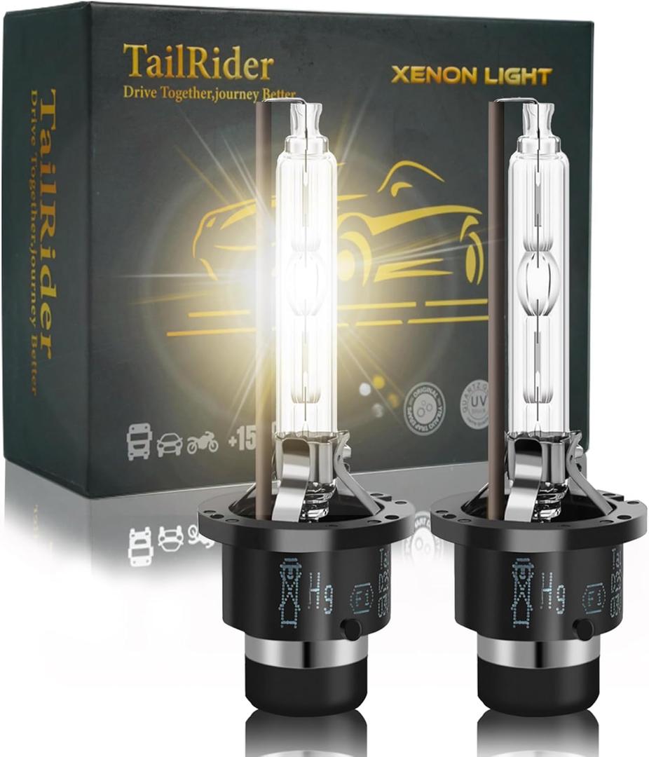 D2S HID Bulbs 4300K Yellow-White Light, 35W High/Low Beam D2S Headlight Bulb Replacement - Pack of 2 | IP67 Waterproof HID Bulbs, All-Weather Safety for Rain & Snow Driving