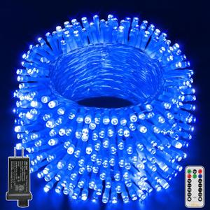 Ollny Blue Christmas Lights Waterproof, 400LED 131FT String Lights with Remote 3 Timer, Plug in 8 Modes Fairy Light for House Xmas Tree Bedroom Indoor Outside Decorations