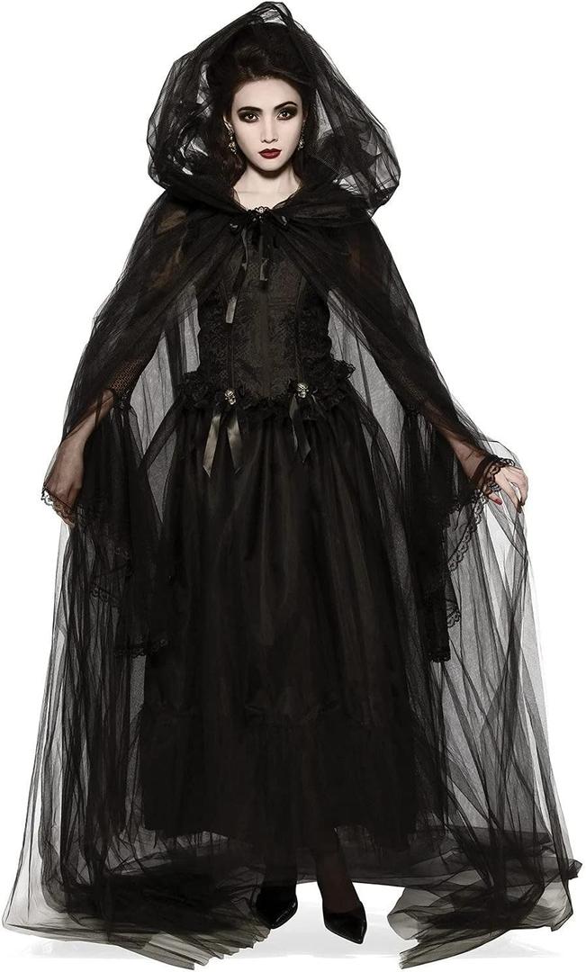 Rubie's Adult Full-Length Sheer Cape with Oversized Hood (Black)