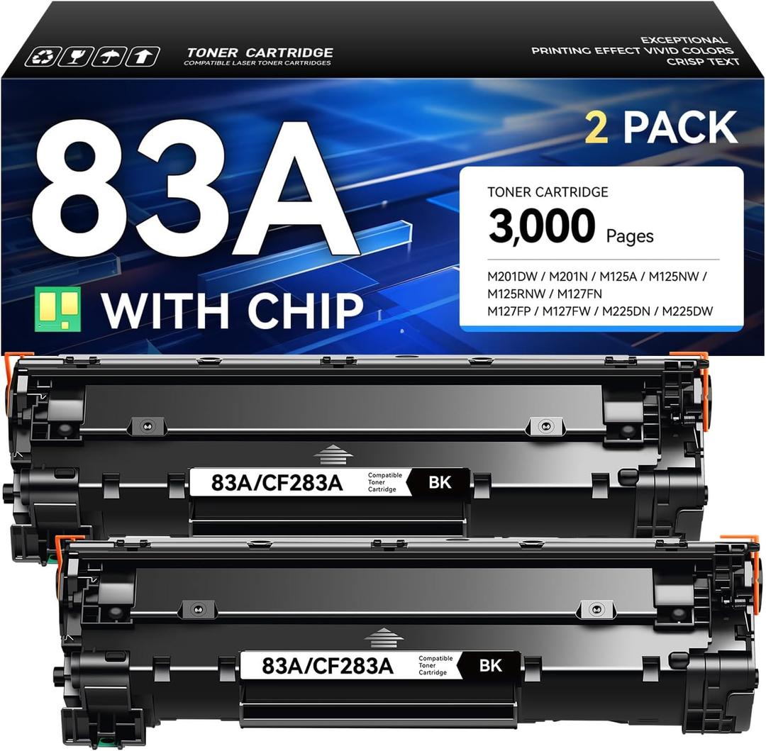 83A Toner Cartridge Black 2-Pack High Yield Replacement for HP 83A CF283A Compatible with LaserJet Pro MFP M125a M125nw M125rnw M127fn M127fp M127fw M127fs M201dw M201n M225dn M225dw Printer Ink Copy