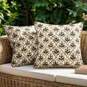 MIULEE Pack of 2 Decorative Outdoor Waterproof Throw Pillow Covers Flower Print Chic Boho Accent Pillow Covers for Square Garden Patio Cushion 16x16 Inch, Coffe-Brown