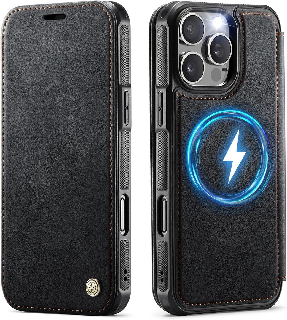 for iPhone 16 Pro Max Case Wallet Compatible with Magsafe, PU Leather Flip RFID Blocking Card Holder Stand Shockproof Magnetic Women Men Wallet Phone Case Cover for iPhone 16 Pro Max, Black
