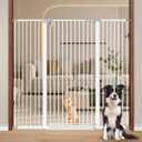 Fairy Baby 51.18" Extra Tall Pet Gate for Doorways, 48.5"-56.2" Extra Wide Long Baby Gate for Stairs, Metal Pressure-Mounted Walk-Through Dog Gate, Auto Close Safety Child Gate Indoor Use, White