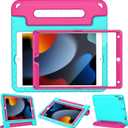 LTROP Kids Case for iPad 9th/ 8th/ 7th Generation (2021/2020/ 2019), iPad 10.2 Handle Stand Case - Turquoise and Rose