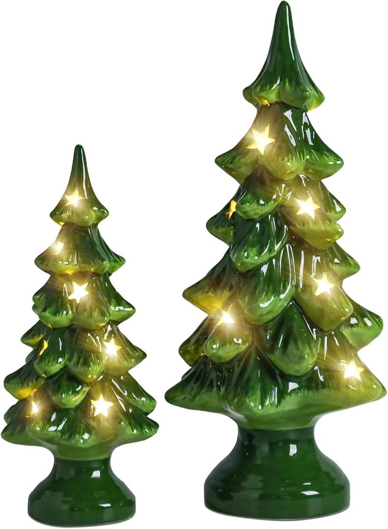 Yinns Christmas Decor 2 Pack Ceramic Christmas Tree Christmas Tree Light Up Tabletop Decor for Xmas Decoration Indoor Home Party Supplies