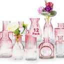 Glass Bud Vases Set of 12,Small Glass Vases for Centerpieces, Pink Bud Vases in Bulk, Mini Flower Vase, Small Vases for Flowers, Mini Vintage Vase for Wedding Home Room Office Table Decor (Pink)