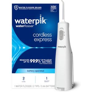 Waterpik Cordless Express Water Flosser, Battery Operated & Portable for Travel & Home, ADA Accepted, Waterproof for Shower Use, White WF-02, 