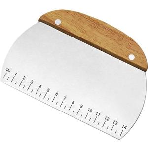 TINMIX Dough Scraper, Stainless Steel Dough Pastry Scraper Cutter Chopper with Non-Slip Grip and Measurements for Kitchen Baking Tools (Wood Handle)