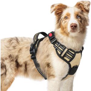 rabbitgoo Dog Harness Medium Sized, No Pull Pet Harness with 3 Buckles, Adjustable Soft Padded Vest with Control Handle, Walking Reflective Pet Vest for Medium Dogs, Beige, M