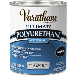 Varathane Water-Based Crystal-Clear Ultimate Polyurethane | Interior Wood Protection | Fast Dry Time | Easy Clean Up | Satin | Quart