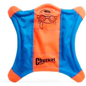 Chuckit! Flying Squirrel Fetch Dog Toy - Water Floating Flyer - Soft and Durable Polyester Canvas Construction - For Medium Dogs - Size Medium - 9.5-inch Diameter - Pack of 1 - Orange and Blue