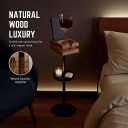 Drink Table for Small Spaces - Slim Pedestal Side Table with Real Wood Top & Stable Base for Coffee & Cocktails - Ideal for Tight Living Room & Bedroom Spaces (Walnut)