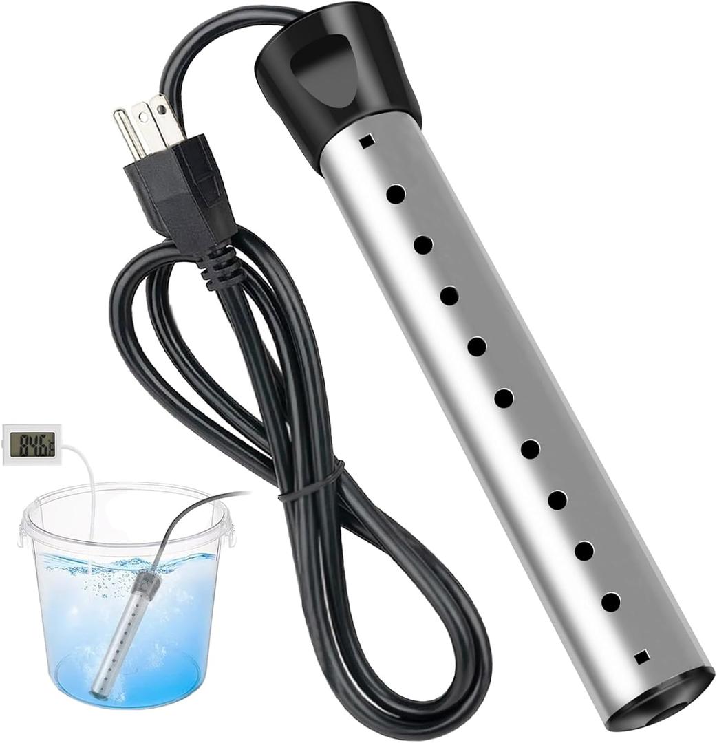 2000W Immersion Water Heater, Portable Electric Water Heater with 304 Stainless Steel, Fast Heating Heater with Thermometer, Ideal for Bucket, Bathtub, Small Pool, Home, Farms, Camping, Outdoor Use