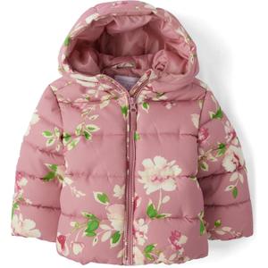 The Children's Place Baby and Toddler Girls' Medium Weight Wind-Resistant, Water-Resistant Puffer Jacket (4T, Mauve Floral)
