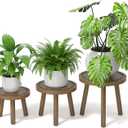 3-Pack Wood Plant Stands Indoor, Single Plant Stand for 6-12 Inch Pots, Mid-Century Modern Plant Stool, Tall Plant Stand for Large Plants for Living Room, Balcony, Office (Dark Gray)