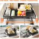 PureBox Extendable Dish Rack for Kitchen Sink - Heavy-Duty Adjustable Over Sink Drying Rack with Utensil Holder & Drain Tray, Space Saving Steel Frame Dish Rack (Black)