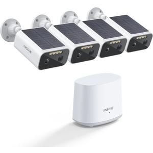 Solar Security Cameras Wireless Outdoor, 4-Cam-Kit, 2K Home Security Camera System, 365-Day Battery Life, No Subscription Fee, Easy to Install, Color Night Vision, Local Storage