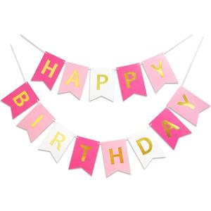 Roseo Pink Happy Birthday Banner Signs Golden Sparkle Funny Birthday Party Supplies for Girls Party Decorations Nursery Decorations 13 Pieces