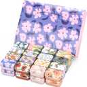 32 Pack Mini Floral Tin Boxes with Hinged Lids - Compact Storage Boxes for Small Items, Gift Wrap, Pill Cases or Mint Tins