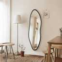 Irregular Full Length Mirror, 65"x22" Wooden Farmhouse Full Body Mirror, Large Asymmetrical Wall Mirrors for Living Room Entryway, Horizontal/Vertical, Black